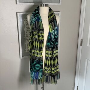 Thread 4 Thought modal scarf with fluorescent green, blue, black and teal print